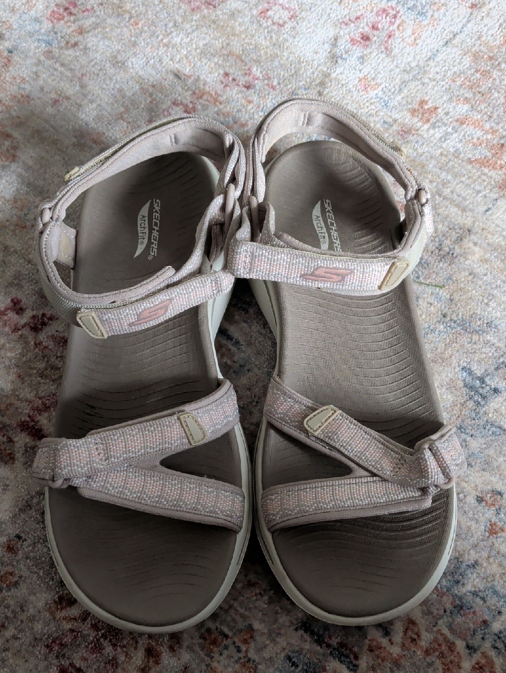 Skechers Archfit Women's Light Pink Beige Sport Sandals with Adjustable Straps